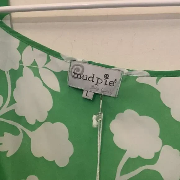 Mudpie green white floral high low swimsuit cover up Size L NWT - Picture 3 of 8